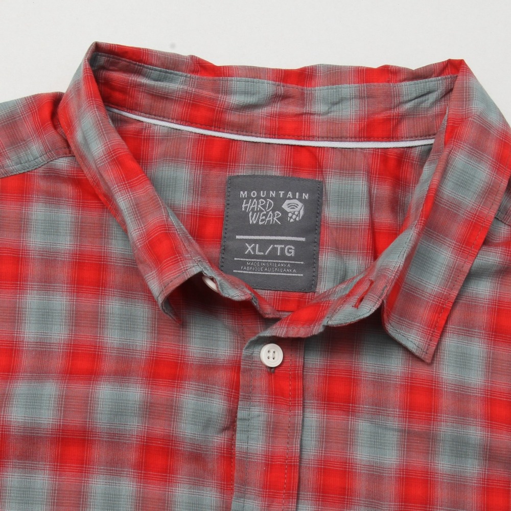 Mountain Hardwear Men's XL Red Gray Plaid Short Sleeve Button Down Casual Shirt